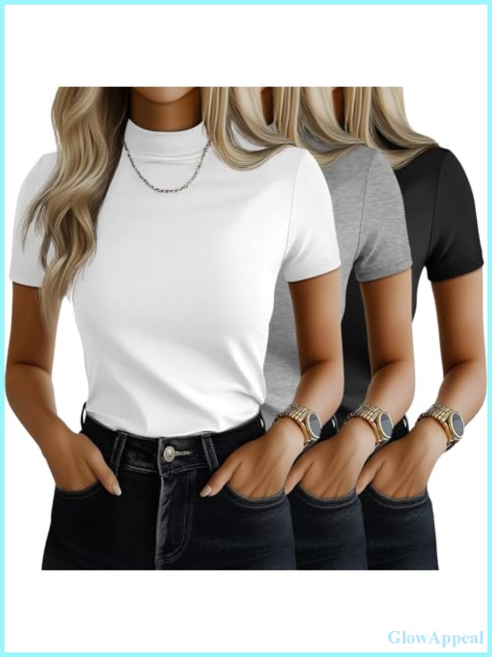 Mock Neck Short Sleeve T-Shirt Set Polyester Rayon Spandex